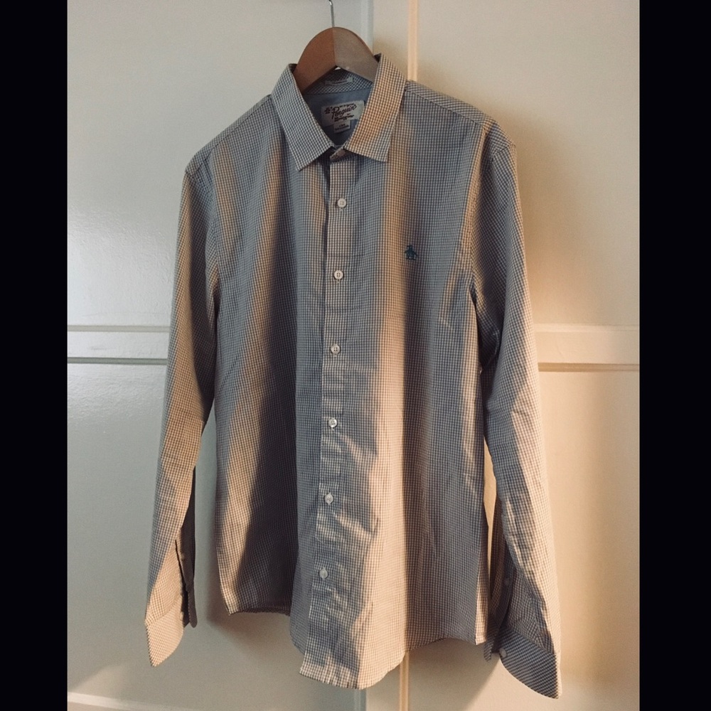 PENGUIN Tan|White Button Down Dress Shirt (L)